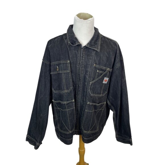 Jordin Sportswear Mens Black Washed Denim Jacket With Pockets Sz 3X - Picture 1 of 8